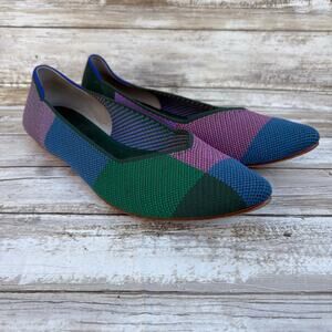 Rothy’s The Point Flats Shoes Sz 9.5  Sugared Berry Blue Green Plaid Comfort